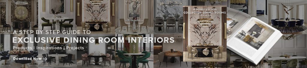 Banner of a step by step guide to exclusive dining room interiors. Here you can find: products, inspirations and projects