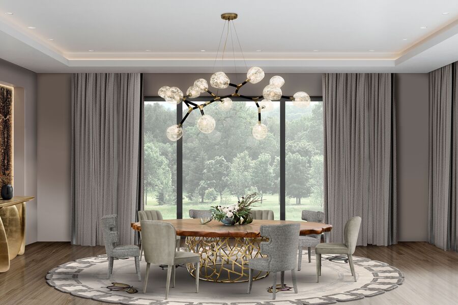 modern dining room in grey tones with one of the 10 best modern upholstered chairs